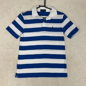 Kids Polo Ralph Lauren Striped Short Sleeve Polo Shirt Blue White Size M 10-12